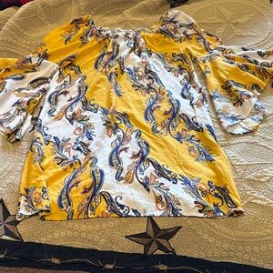 Cato Yellow and White Paisley Off-Shoulder Blouse